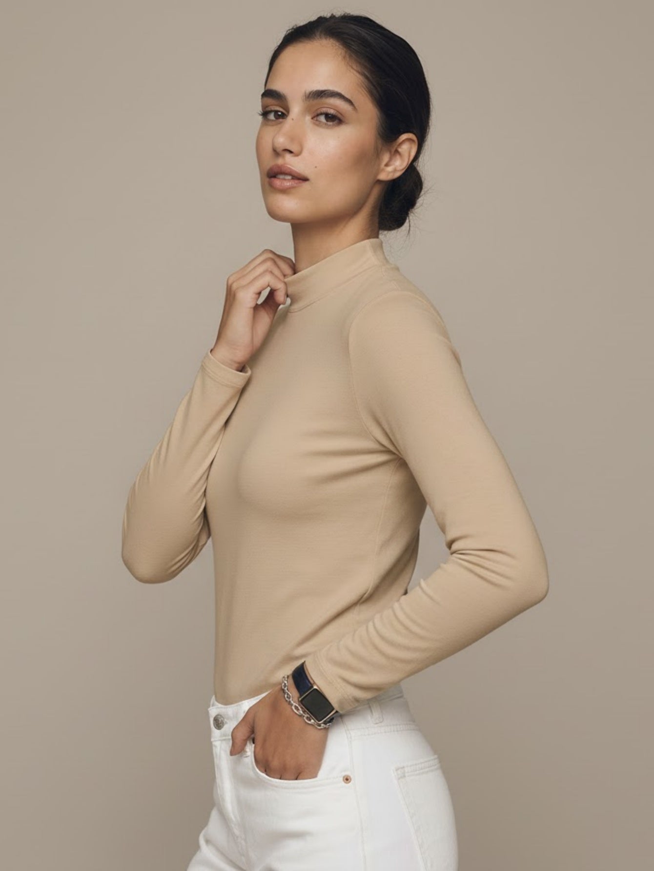 Cashmere blend Mock Neck Knit Top