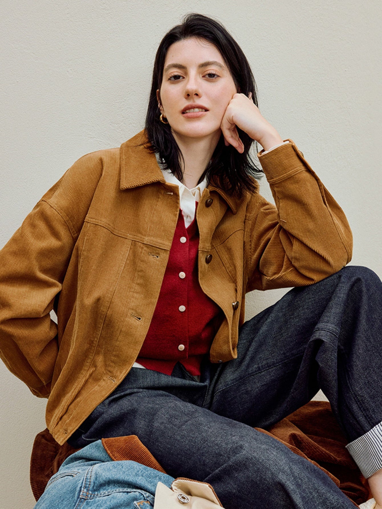 Women's Corduroy Barn Jacket, Vintage Oversized Shacket, Fall Y2K Button-Down Coat