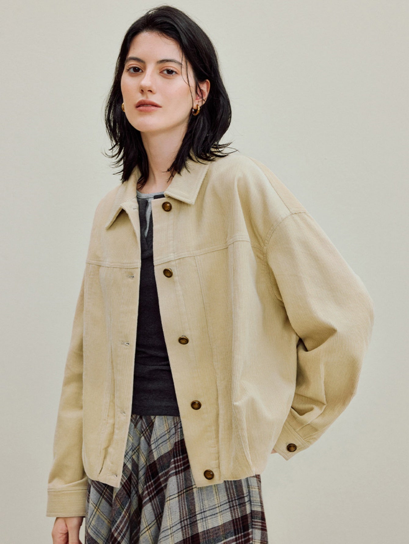 Women's Corduroy Barn Jacket, Vintage Oversized Shacket, Fall Y2K Button-Down Coat