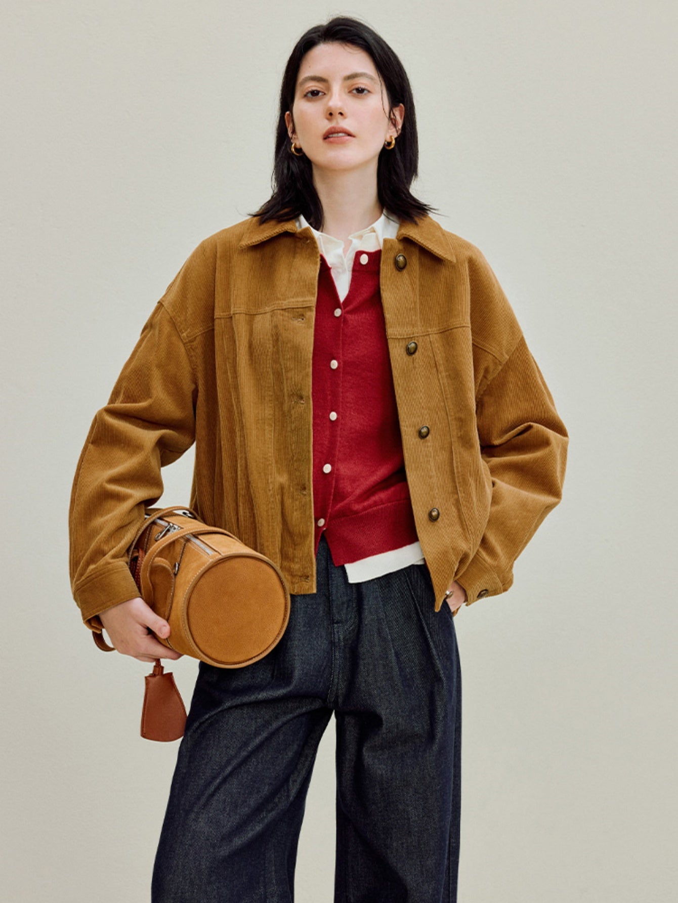 Women's Corduroy Barn Jacket, Vintage Oversized Shacket, Fall Y2K Button-Down Coat