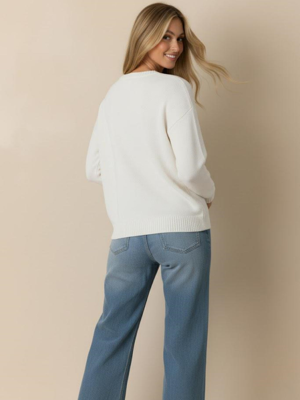 Women's Heart Print Knitted Sweater, Long Sleeve Pullover Jumper