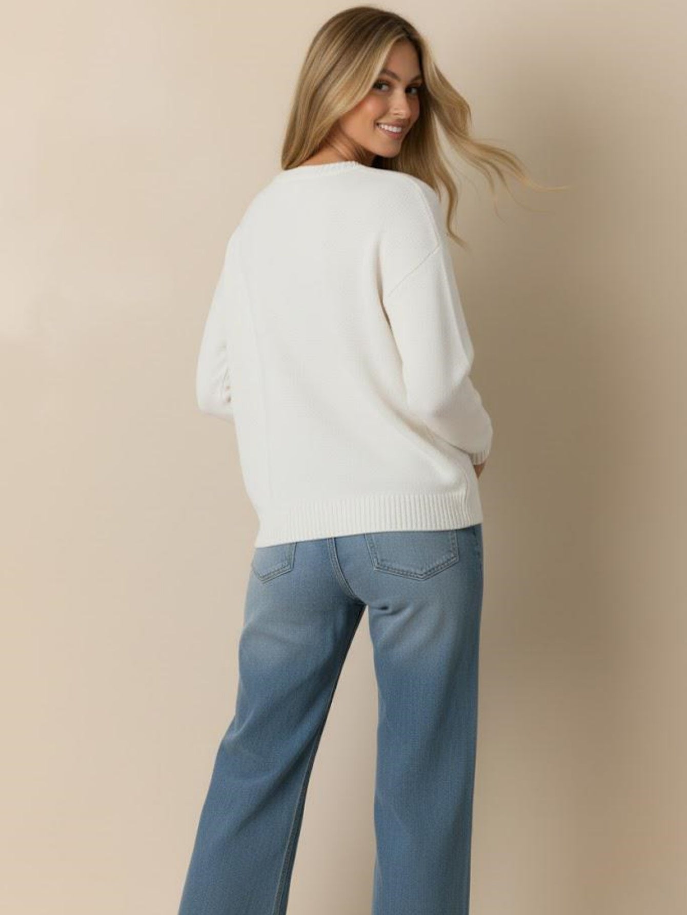 Women's Heart Print Knitted Sweater, Long Sleeve Pullover Jumper