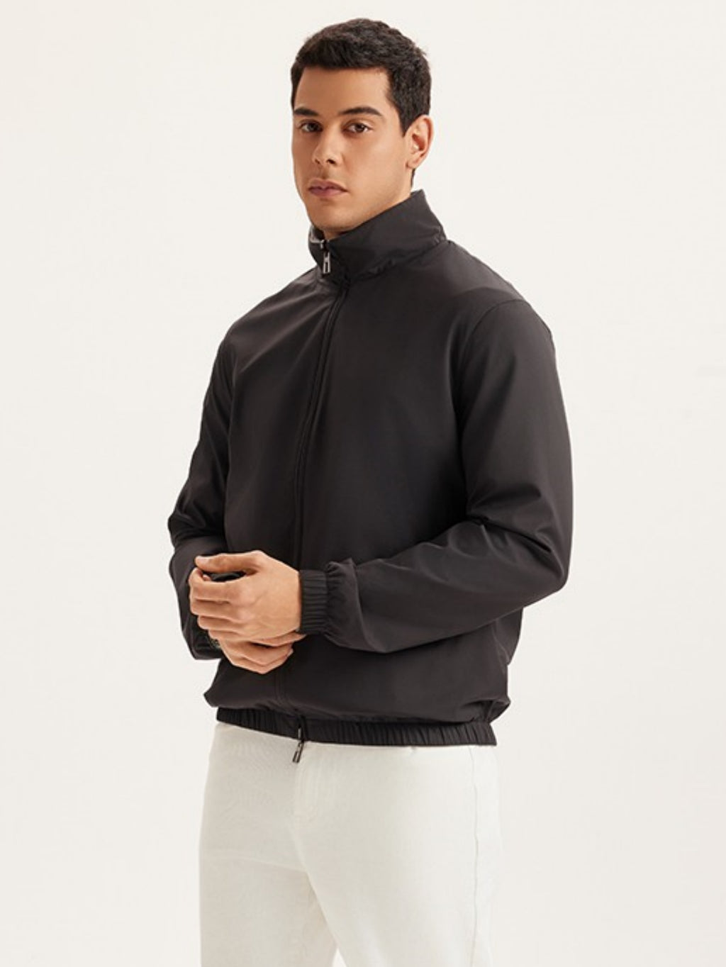 Men’s Reversible Stand Collar Jacket – Dual-Sided Gray Black Windproof Outerwear