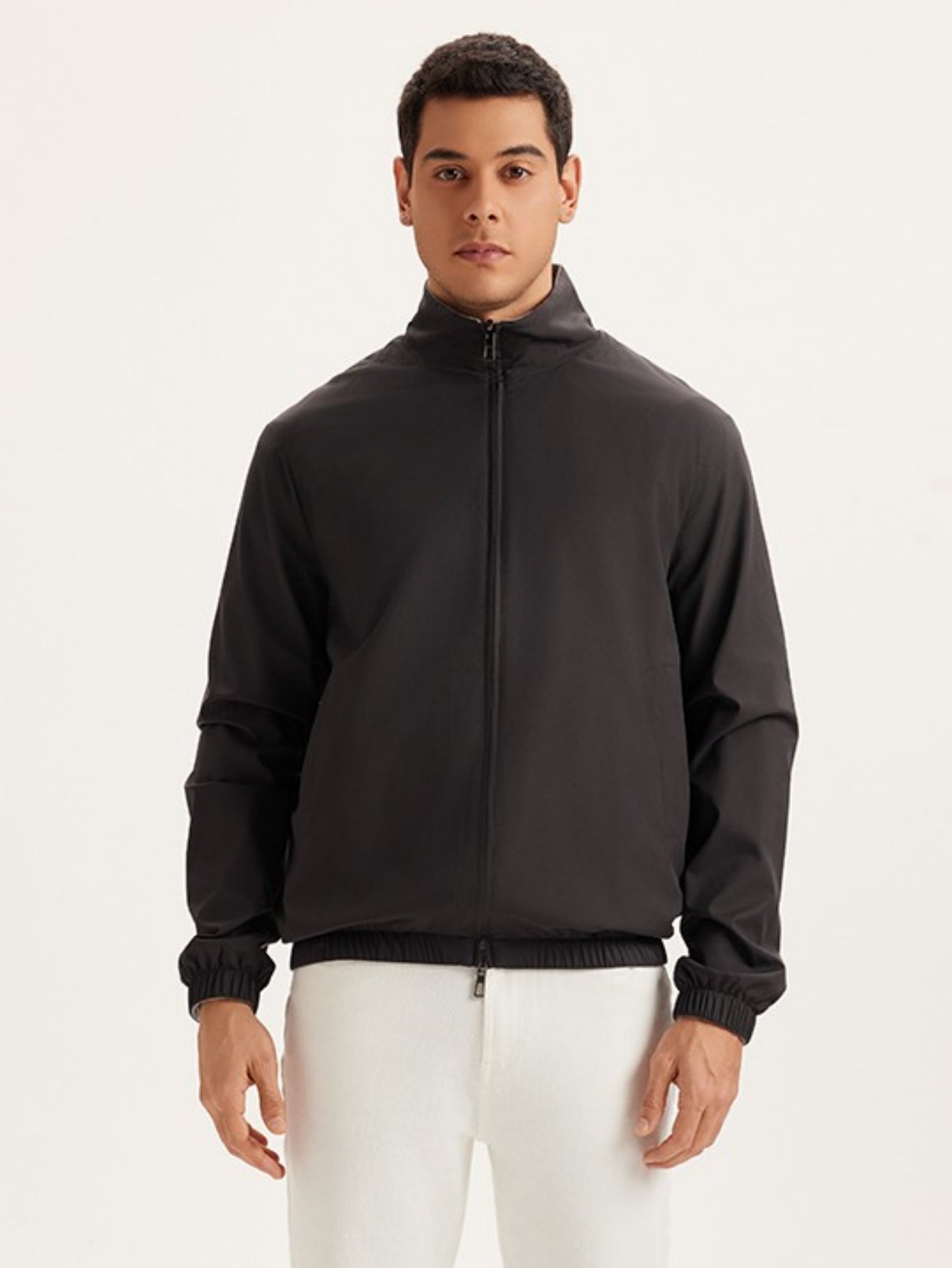 Men’s Reversible Stand Collar Jacket – Dual-Sided Gray Black Windproof Outerwear