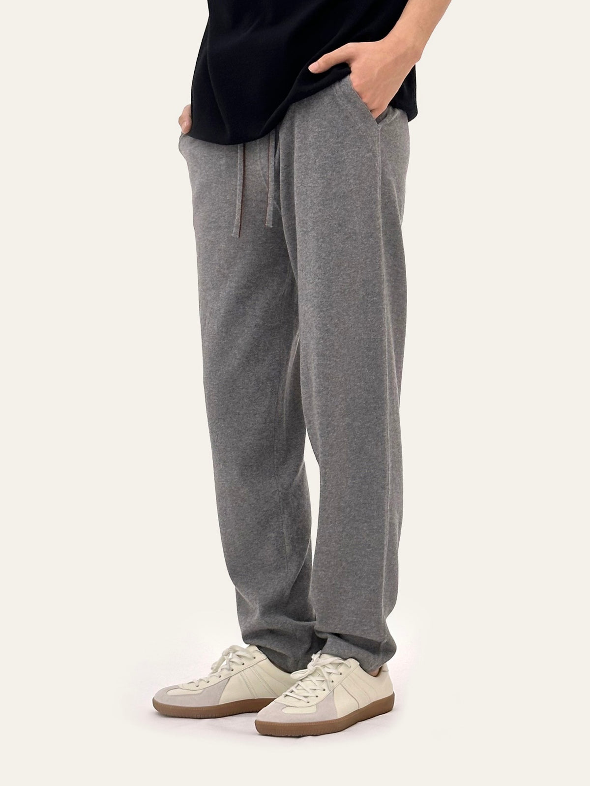 Men’s Light Gray Casual Knit Pants – Relaxed Fit Lounge Trousers