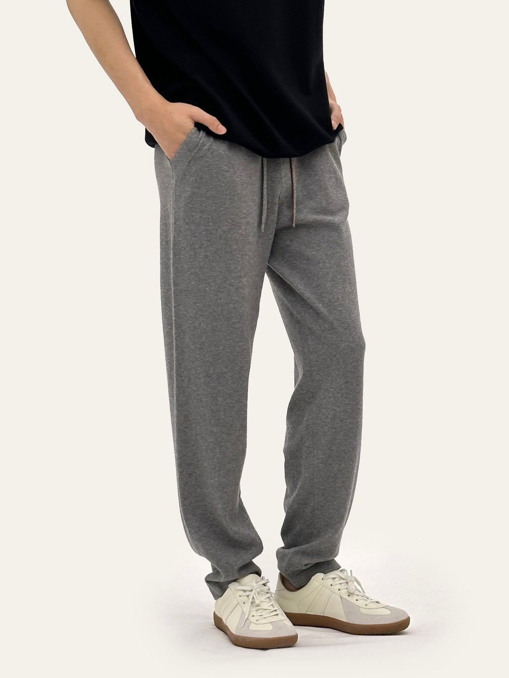 Men’s Light Gray Casual Knit Pants – Relaxed Fit Lounge Trousers