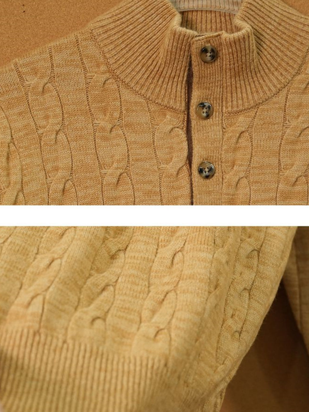 Men’s Button-Up Cable Knit Sweater – Classic Textured Pullover