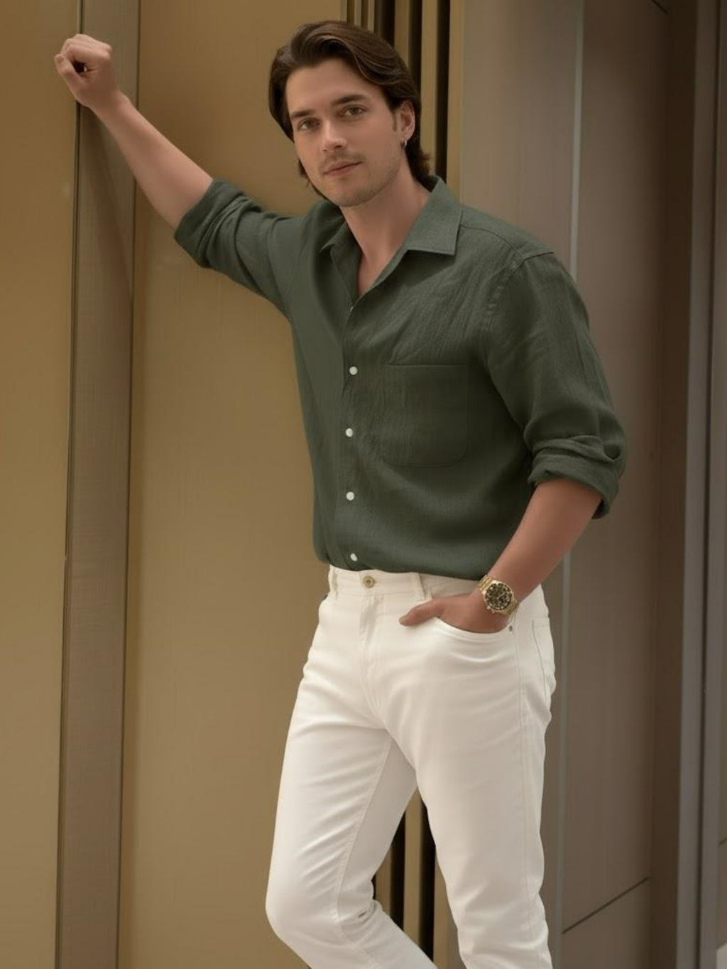 Men’s Long-Sleeve Linen Shirt – Relaxed Breathable Button-Up