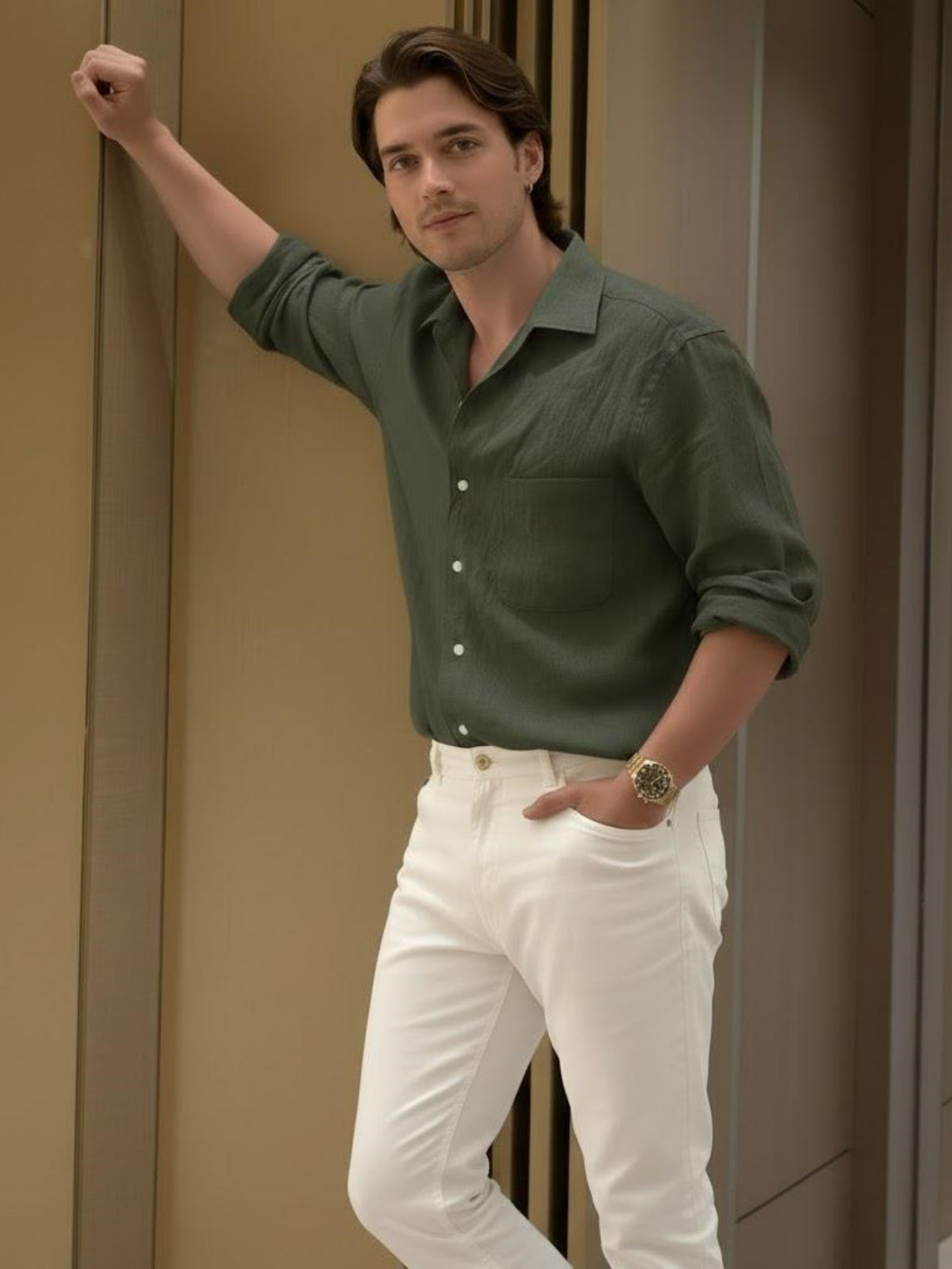 Men’s Long-Sleeve Linen Shirt – Relaxed Breathable Button-Up