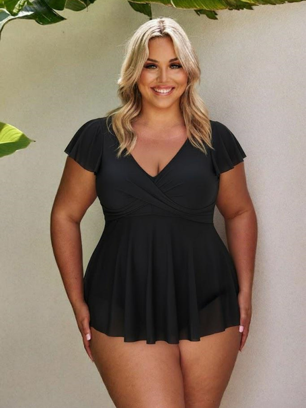 Plus Size Swimdress for Women Tummy Control One Piece Skirt Swimsuit
