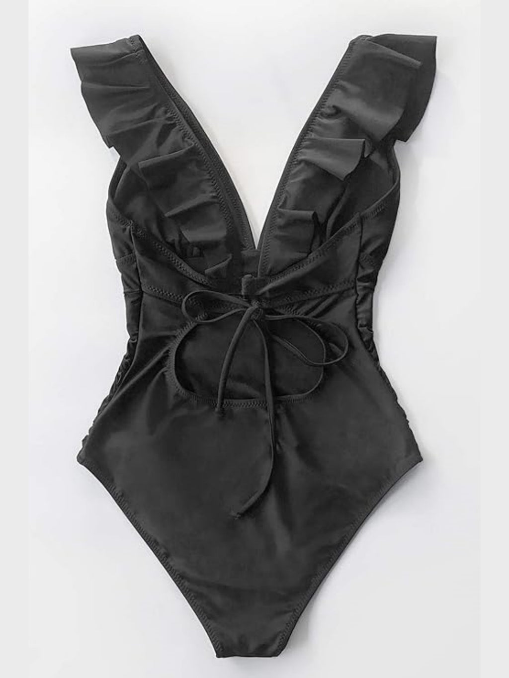 Women's Ruffled One Piece Swimsuit V Neck Lace Up
