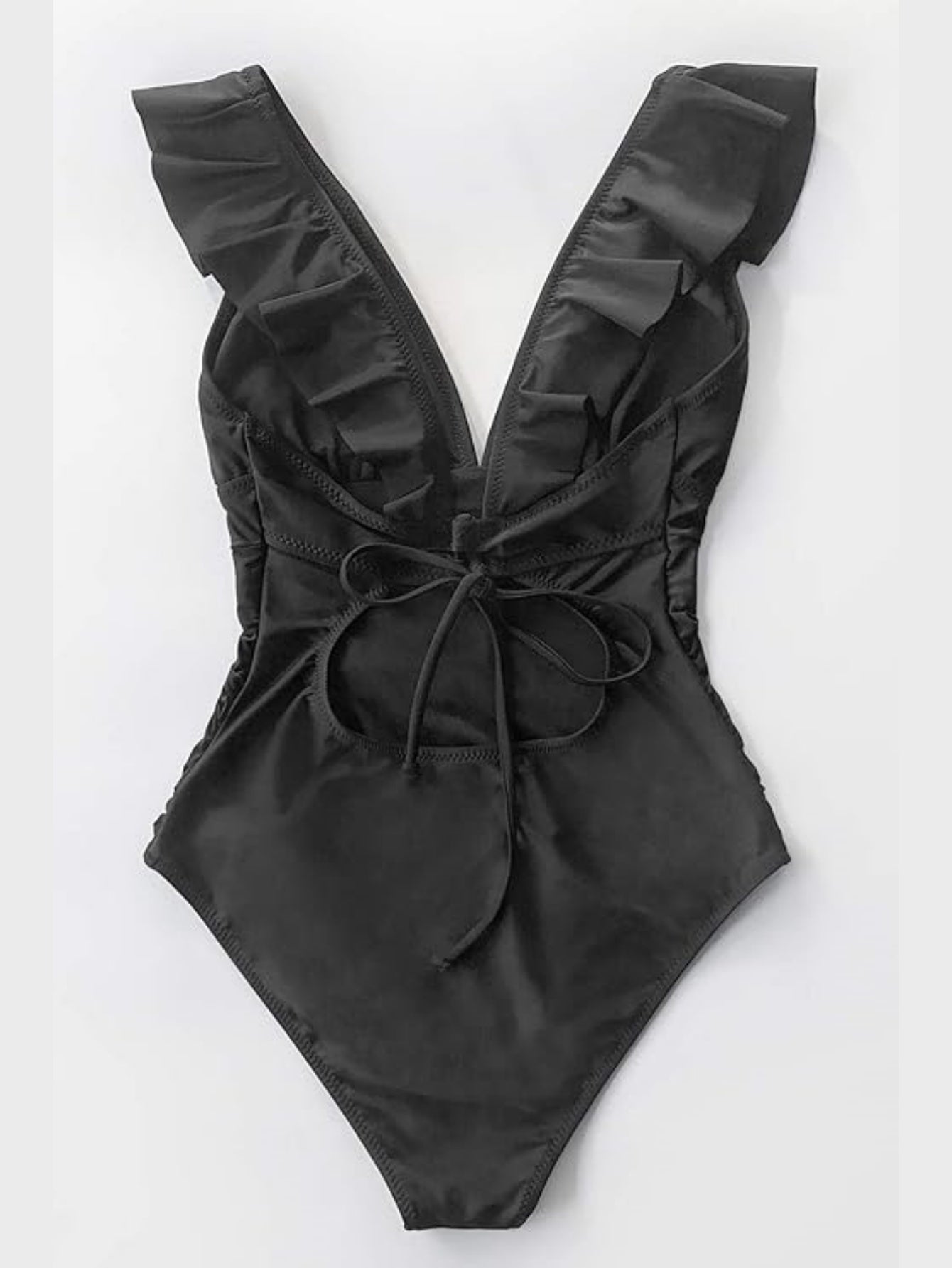 Women's Ruffled One Piece Swimsuit V Neck Lace Up