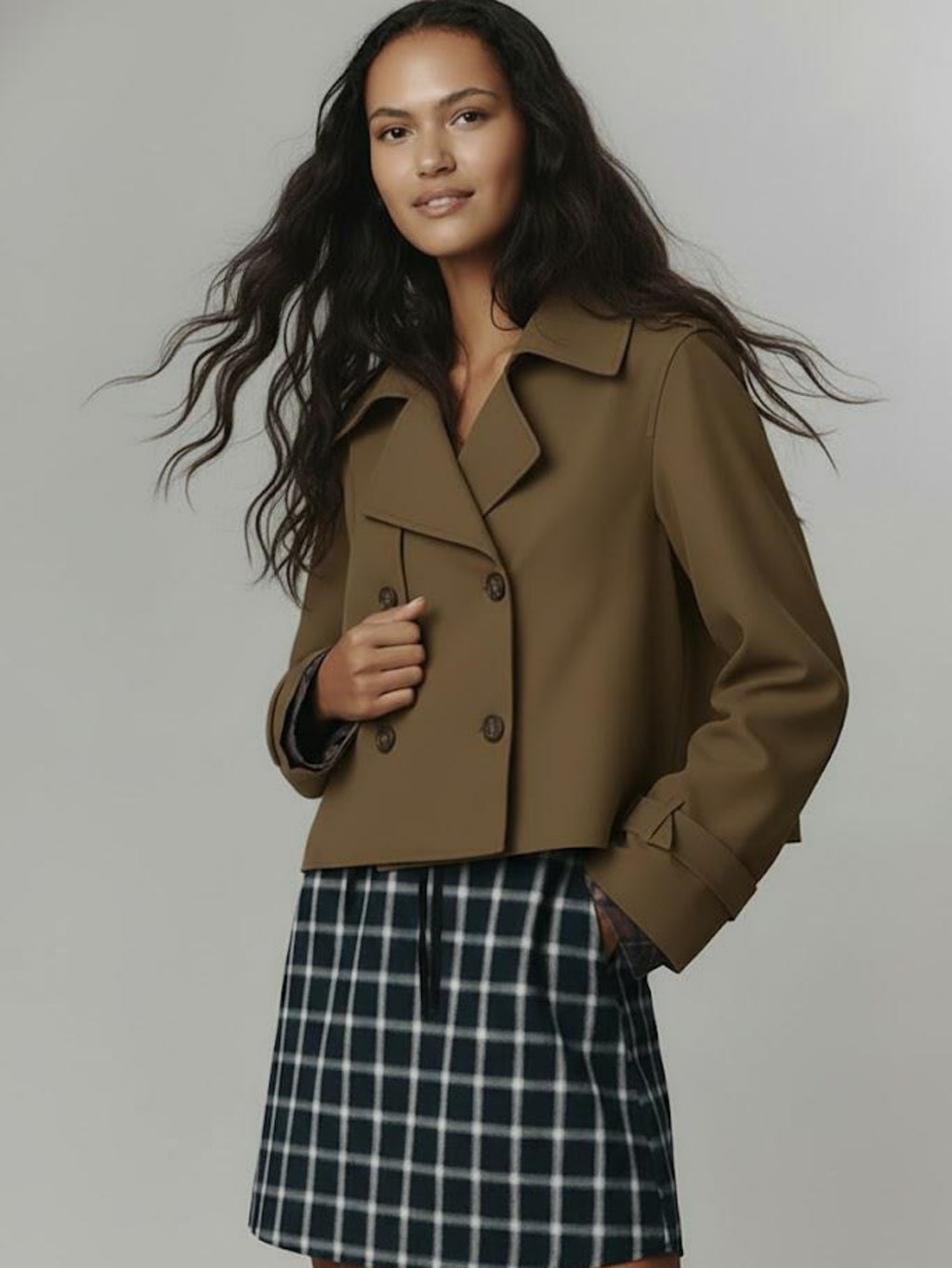 Women’s Classic Oversized Trench Coat – Mid-Length Double-Breasted Jacket