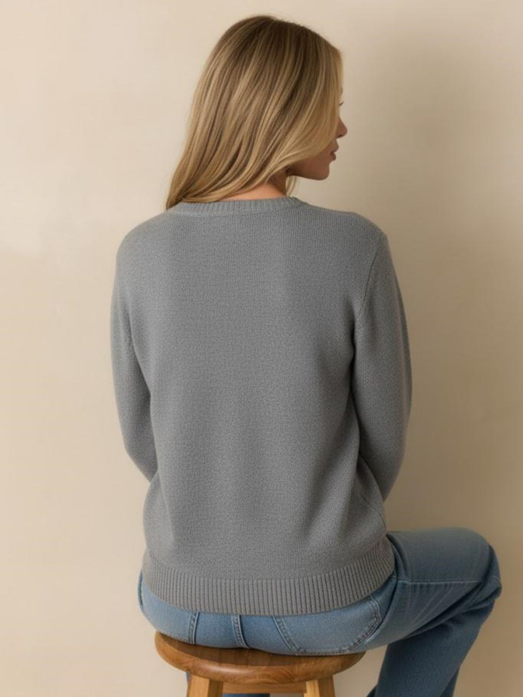 Women's Heart Print Knitted Sweater, Long Sleeve Pullover Jumper