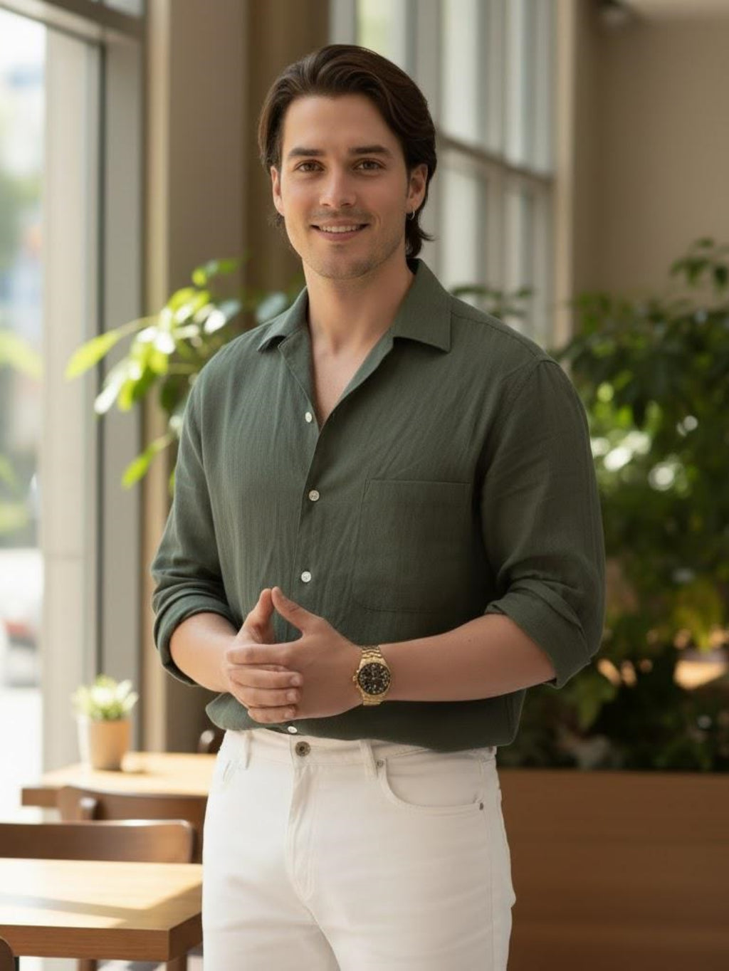 Men’s Long-Sleeve Linen Shirt – Relaxed Breathable Button-Up