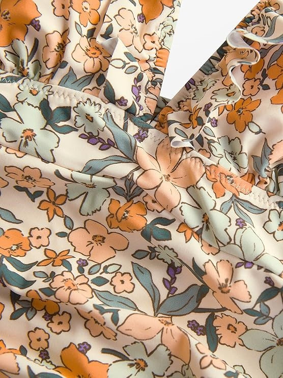 Women's Ruffled One Piece Swimsuit V Neck Lace Up