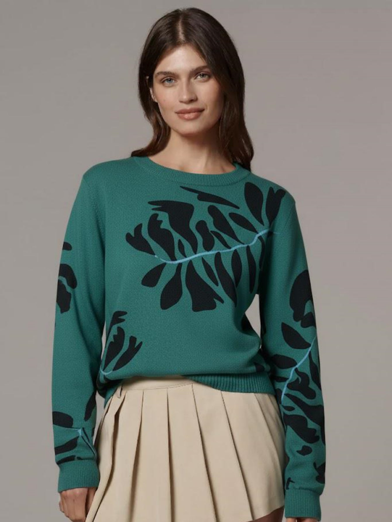 Women's Colorblock Crochet Knit Sweater, Long Sleeve Crewneck Loose Fit Pullover Top, Boho Vintage Cotton Knitwear