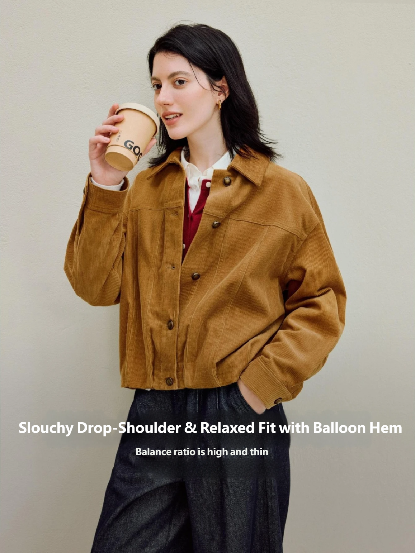 Women's Corduroy Barn Jacket, Vintage Oversized Shacket, Fall Y2K Button-Down Coat