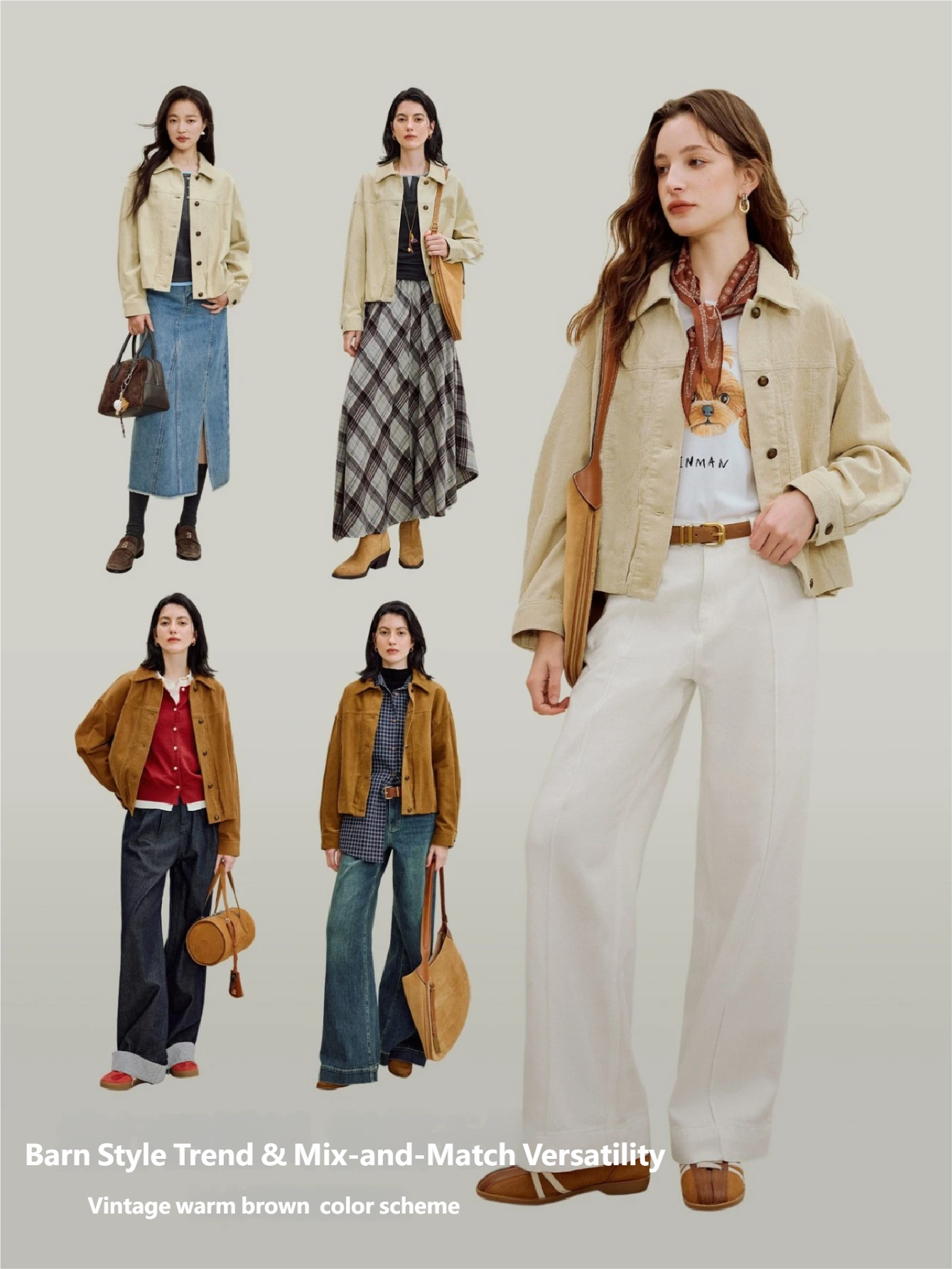 Women's Corduroy Barn Jacket, Vintage Oversized Shacket, Fall Y2K Button-Down Coat