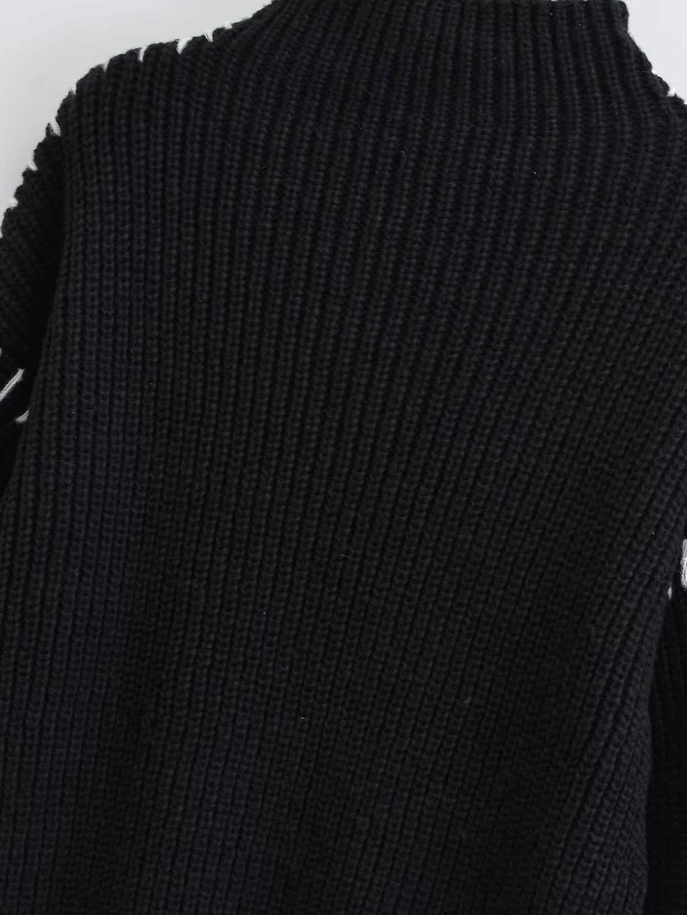 Women's Mock Neck Pullover Sweater, Long Sleeve Casual Knit Jumper with Contrast Stitching Detail