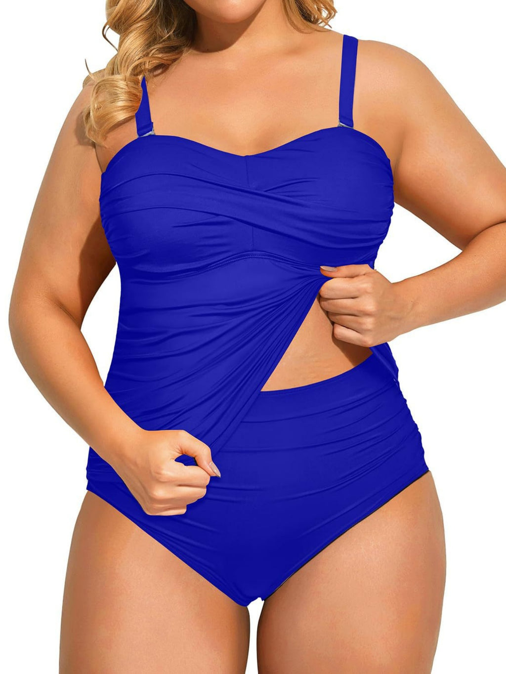 Women's Ruched Tummy Control Tankini Set High Waisted Two-Piece Swimsuit