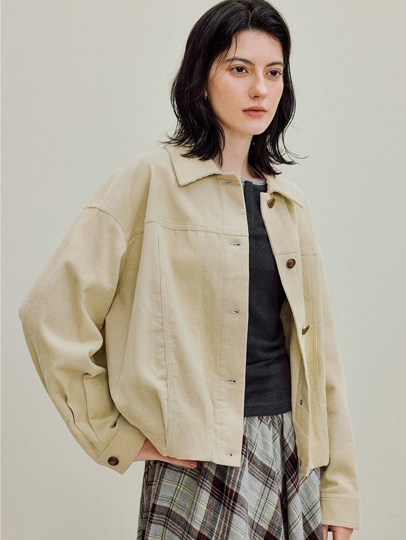 Women's Corduroy Barn Jacket, Vintage Oversized Shacket, Fall Y2K Button-Down Coat