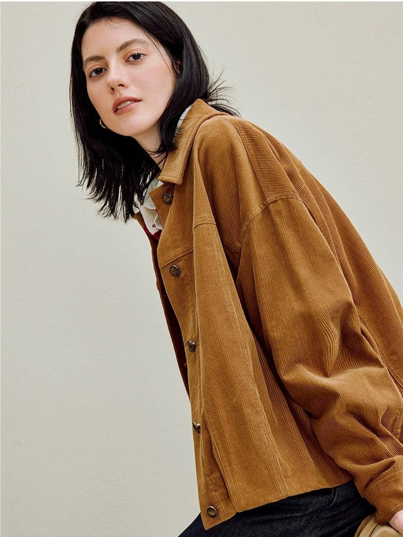 Women's Corduroy Barn Jacket, Vintage Oversized Shacket, Fall Y2K Button-Down Coat