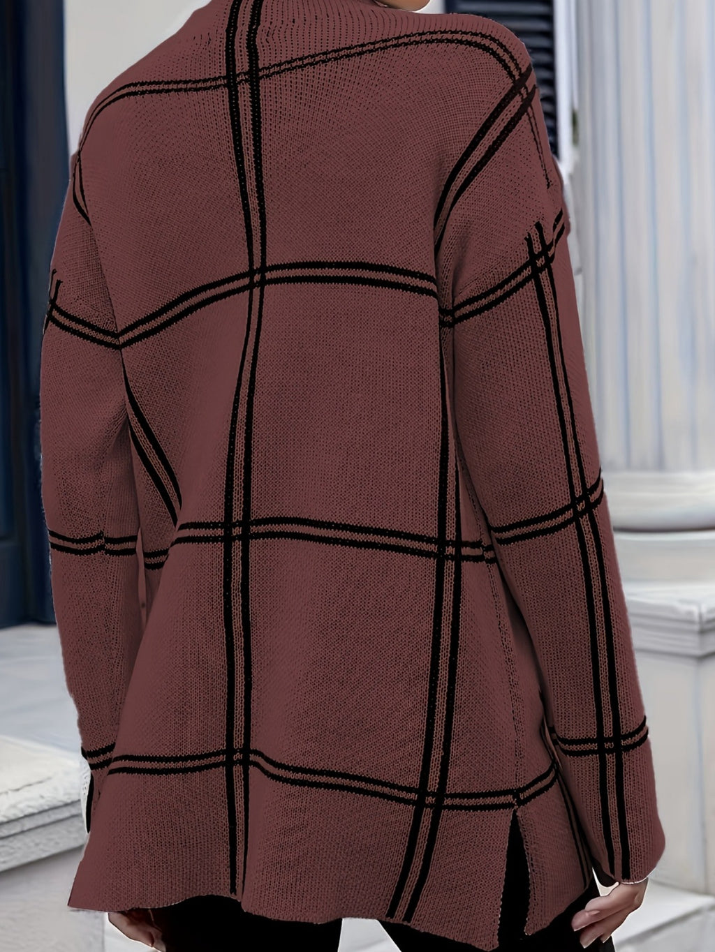 Women's Plaid Colorblock Sweater, Casual Crewneck Long Sleeve Knit Pullover Top, Versatile Fall Jumper