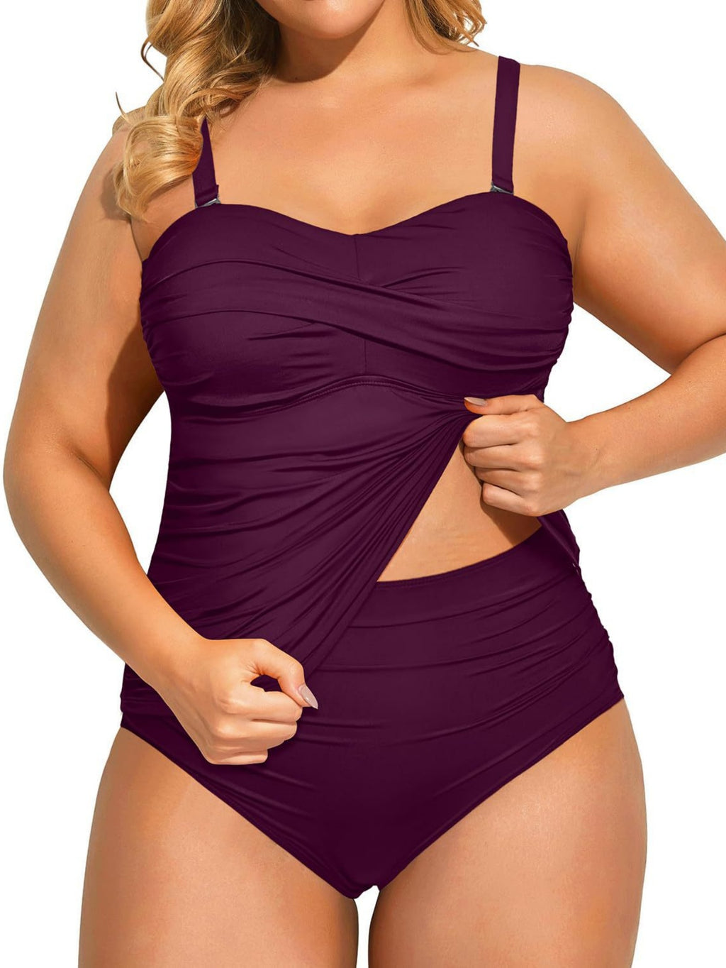 Women's Ruched Tummy Control Tankini Set High Waisted Two-Piece Swimsuit