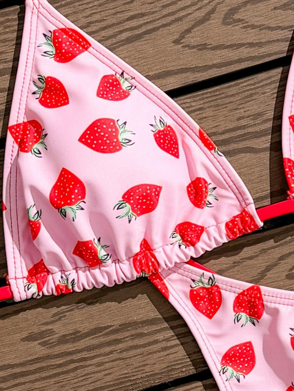 Strawberry Print String Triangle Bikini Set Swimsuit for Women
