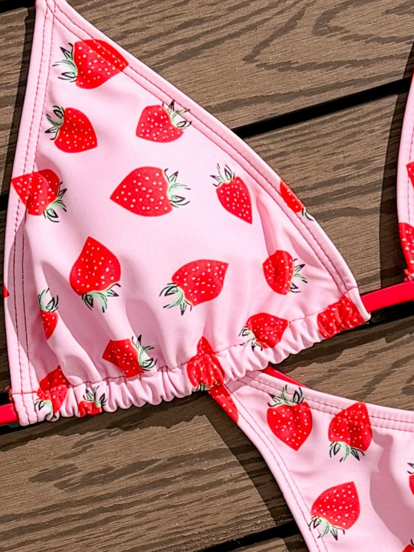 Strawberry Print String Triangle Bikini Set Swimsuit for Women