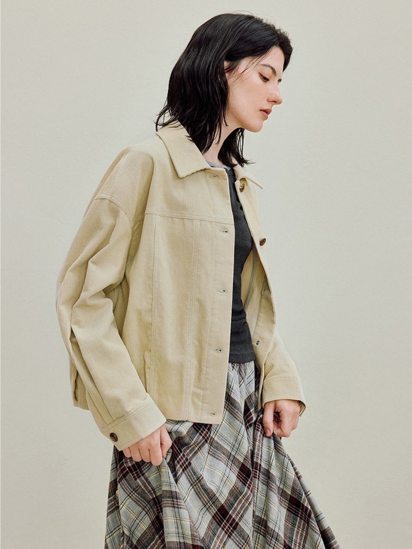 Women's Corduroy Barn Jacket, Vintage Oversized Shacket, Fall Y2K Button-Down Coat