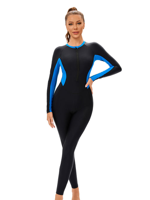 Conservative Long-Sleeve Sun Protection One-Piece Swimsuit