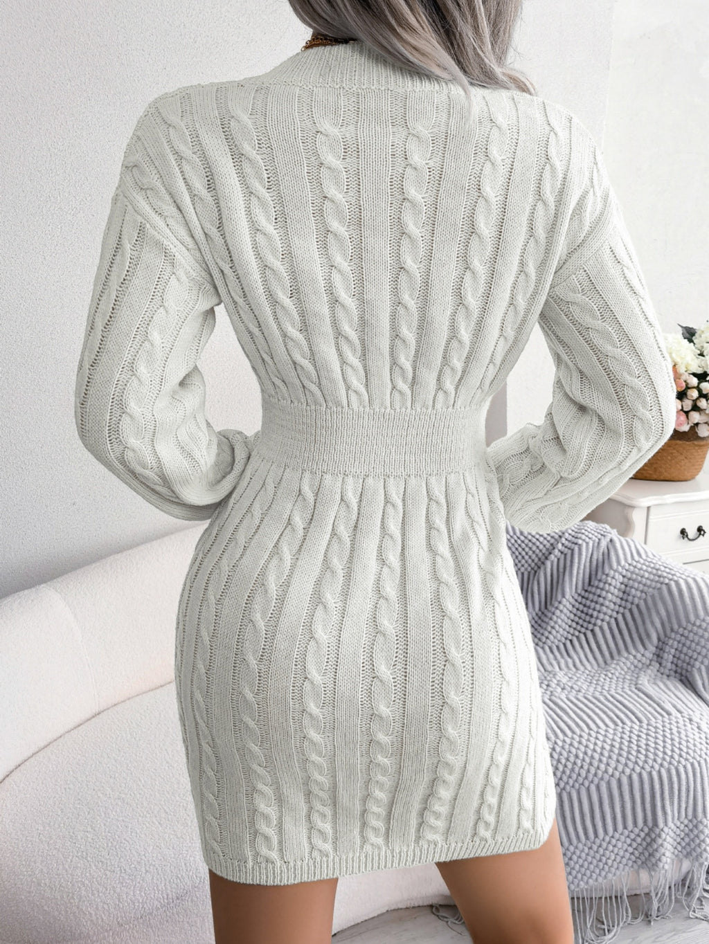 Women's Fall Winter Cable Knit Sweater Dress, Chic Bodycon Sheath Waist-Cinching Midi Knit Pullover