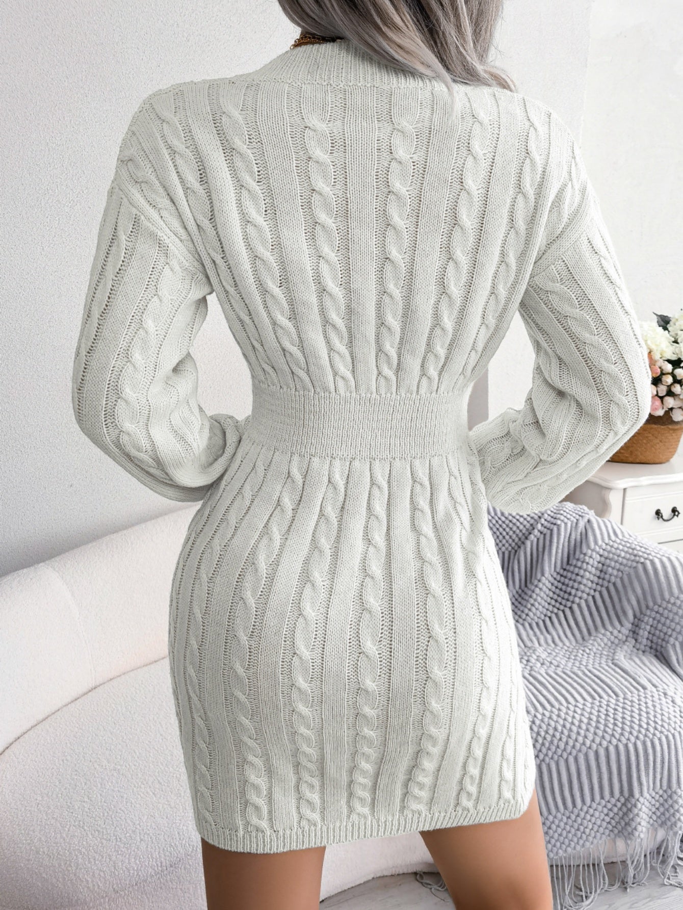 Women's Fall Winter Cable Knit Sweater Dress, Chic Bodycon Sheath Waist-Cinching Midi Knit Pullover