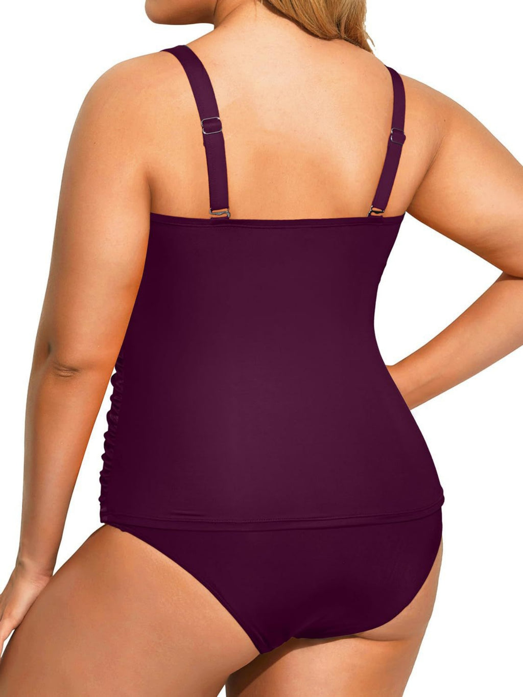 Women's Ruched Tummy Control Tankini Set High Waisted Two-Piece Swimsuit