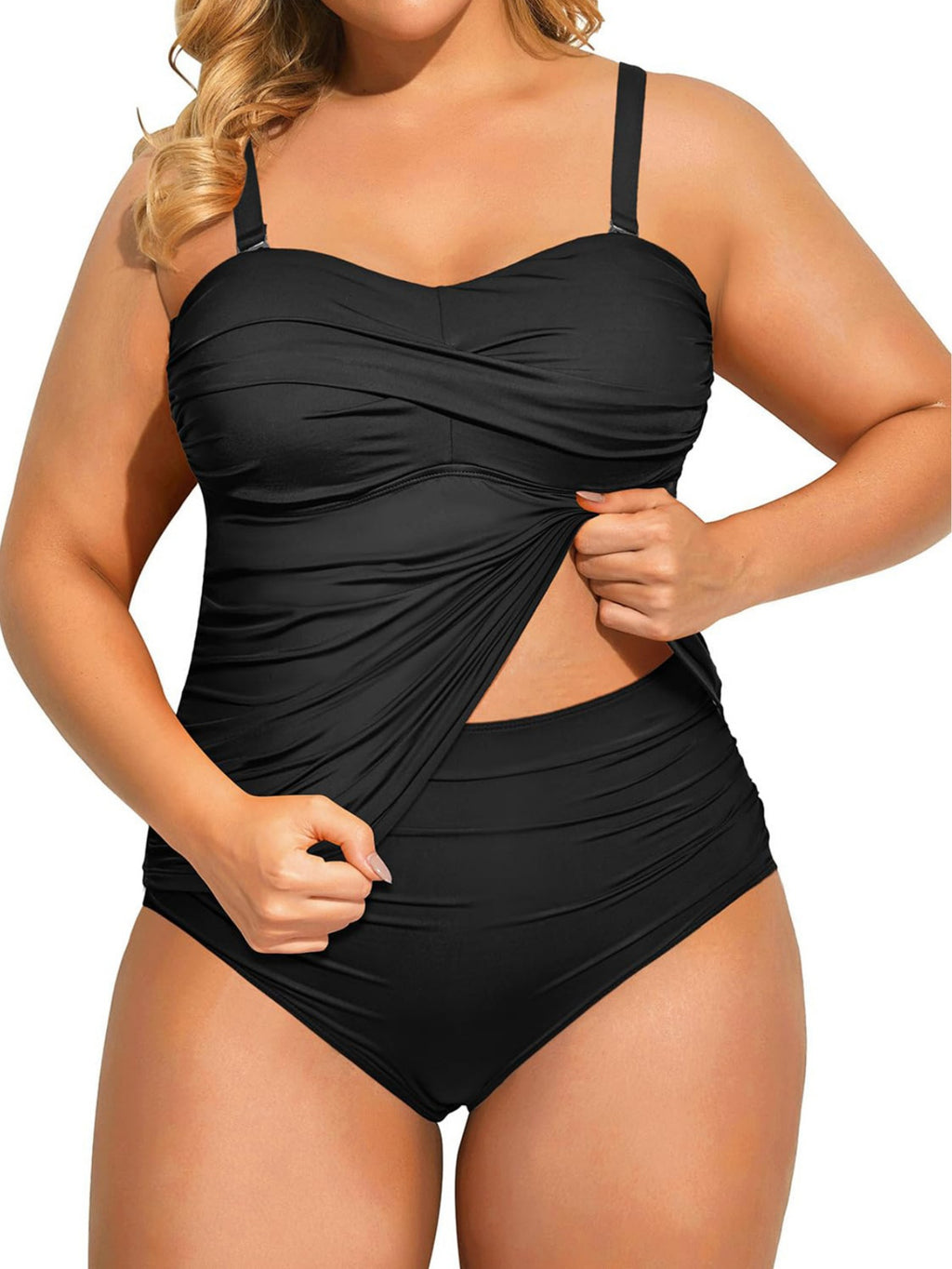Women's Ruched Tummy Control Tankini Set High Waisted Two-Piece Swimsuit