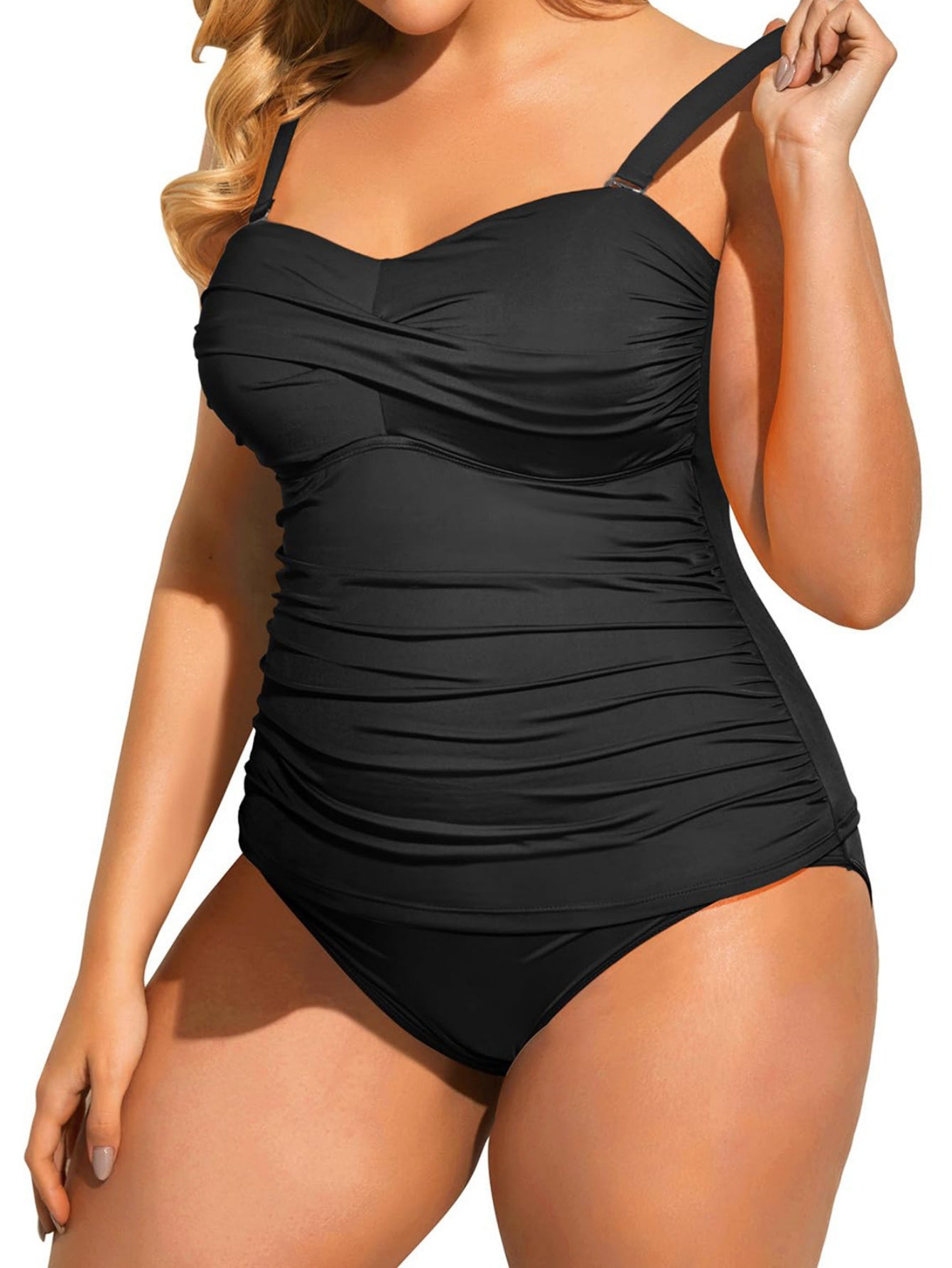 Women's Ruched Tummy Control Tankini Set High Waisted Two-Piece Swimsuit