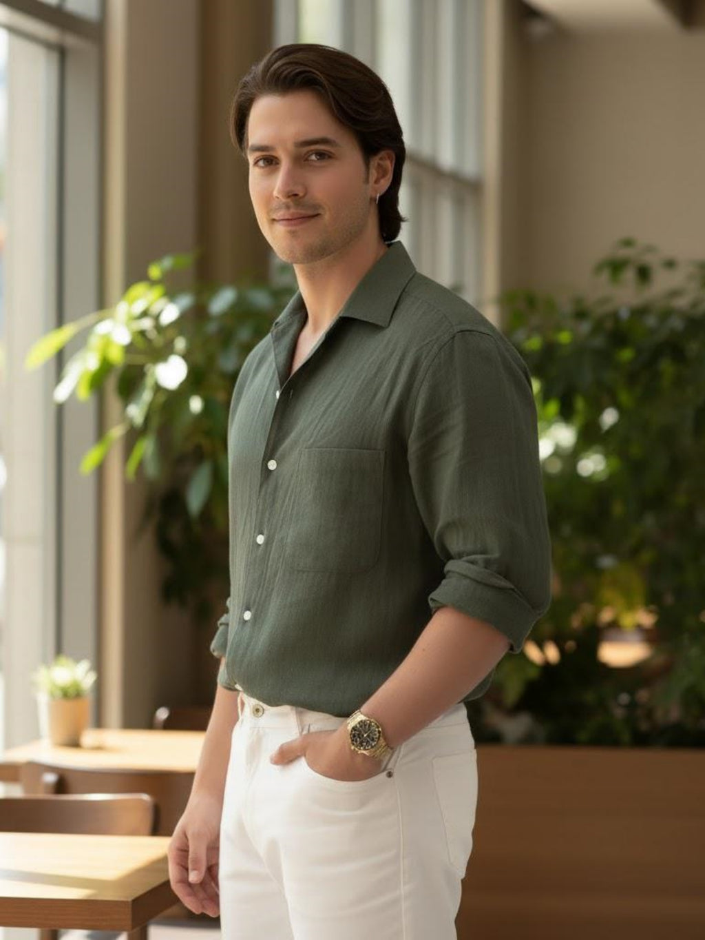 Men’s Long-Sleeve Linen Shirt – Relaxed Breathable Button-Up