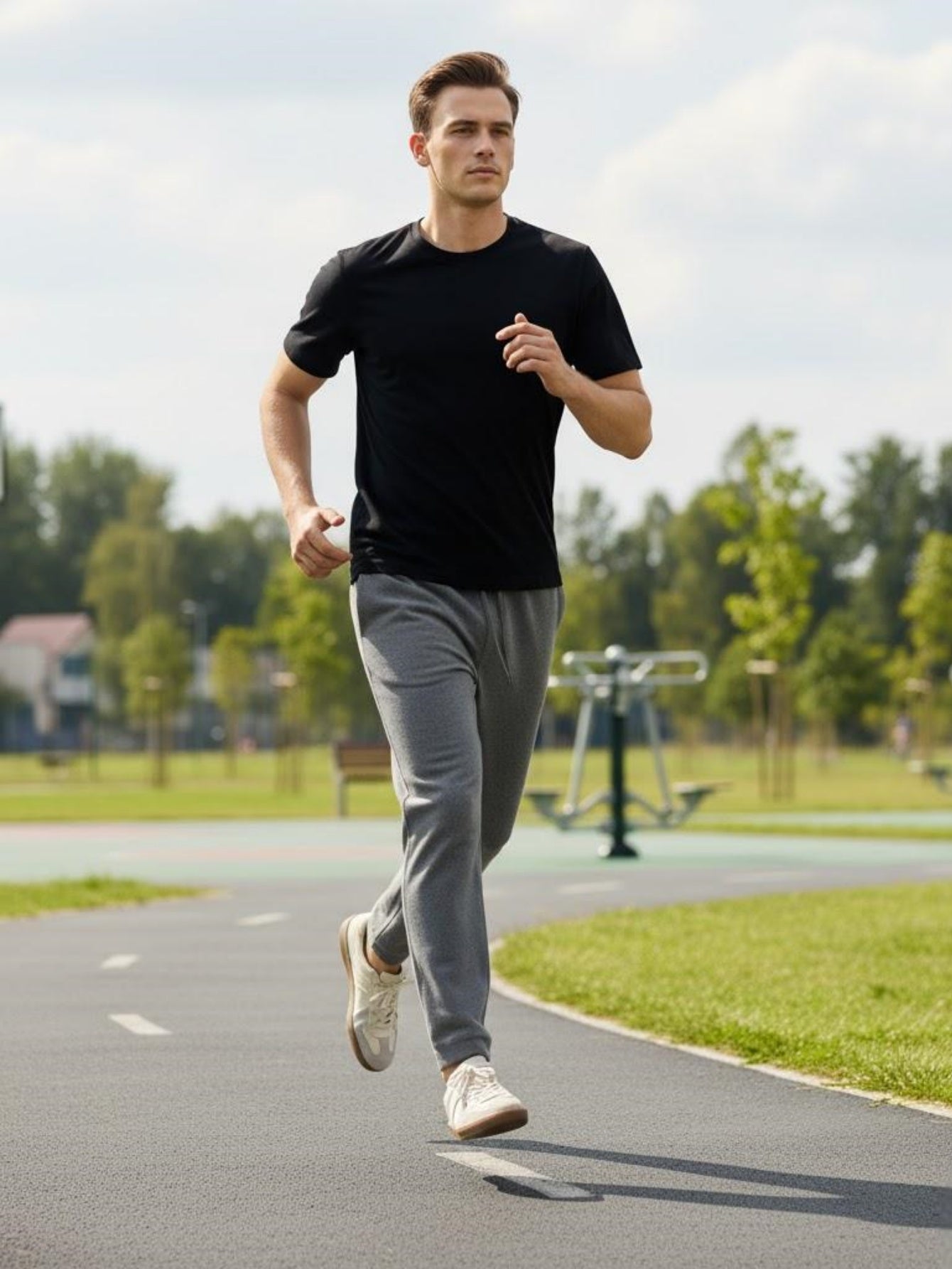 Men’s Light Gray Casual Knit Pants – Relaxed Fit Lounge Trousers