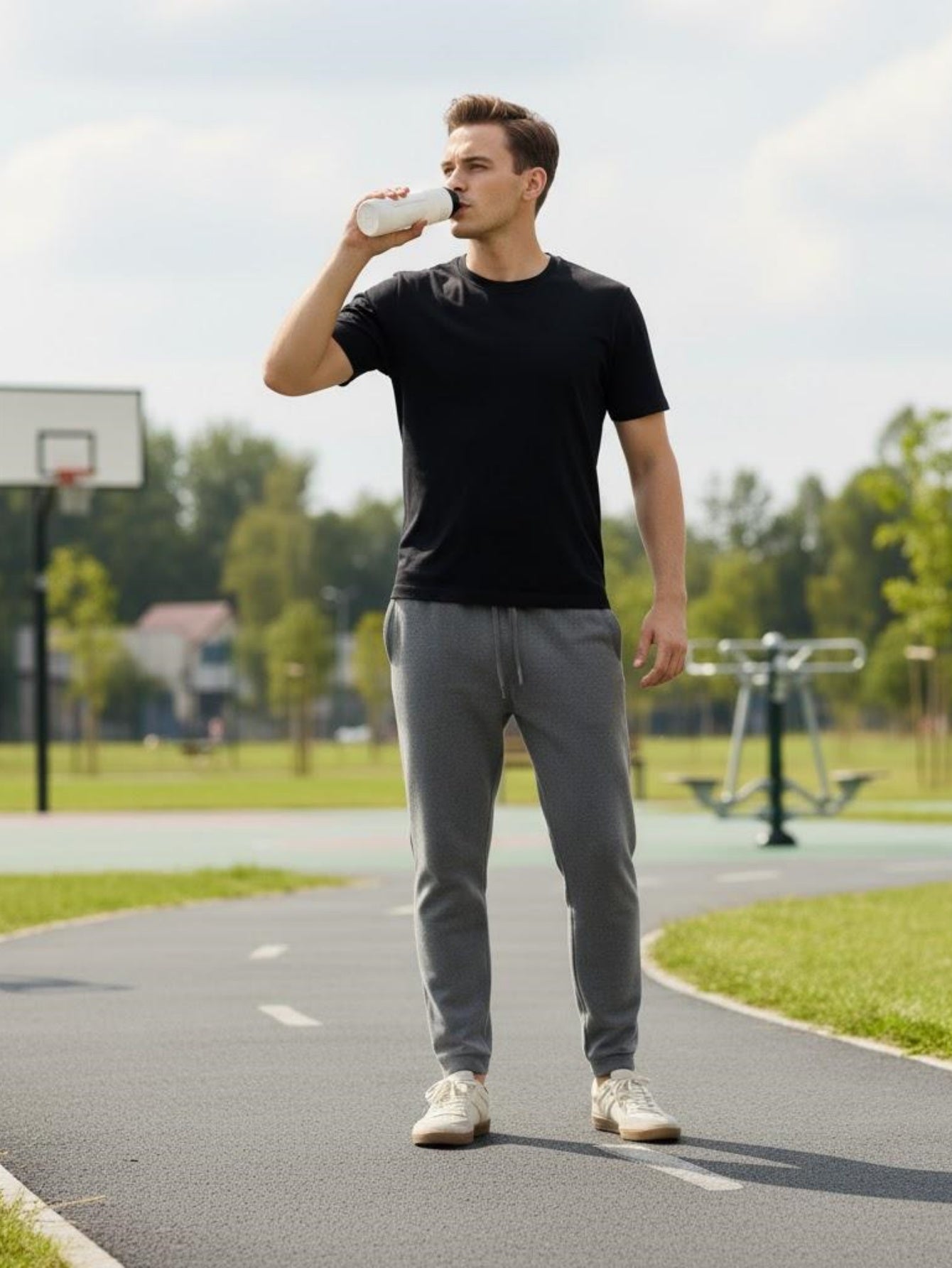 Men’s Light Gray Casual Knit Pants – Relaxed Fit Lounge Trousers