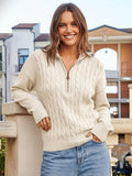 Crop Half-Zip Cable Knit Sweater