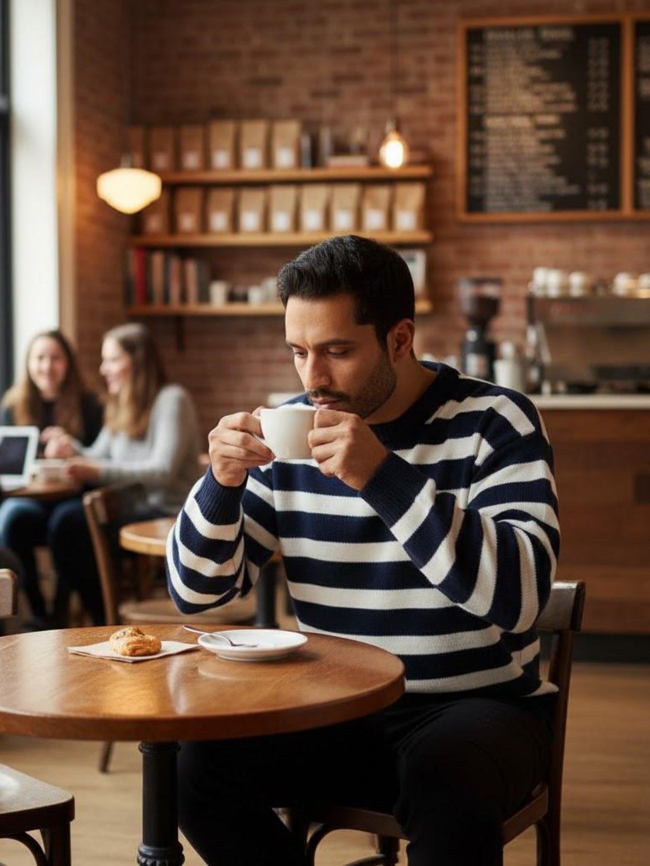 Men’s Navy and White Striped Knit Sweater – Casual Crewneck Pullover