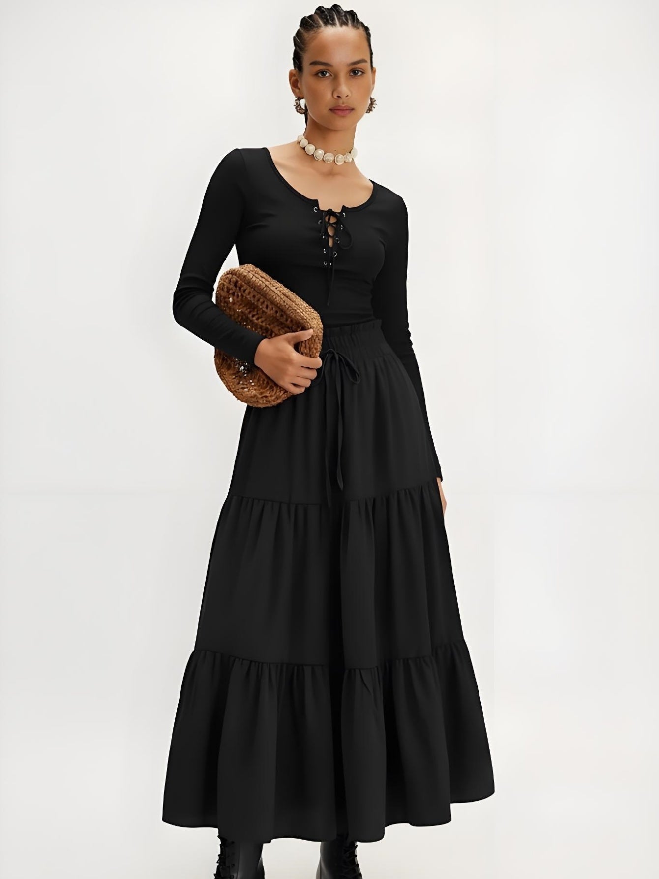 The Flowy Tiered Maxi Skirt  Bohemian Ruffle A-Line