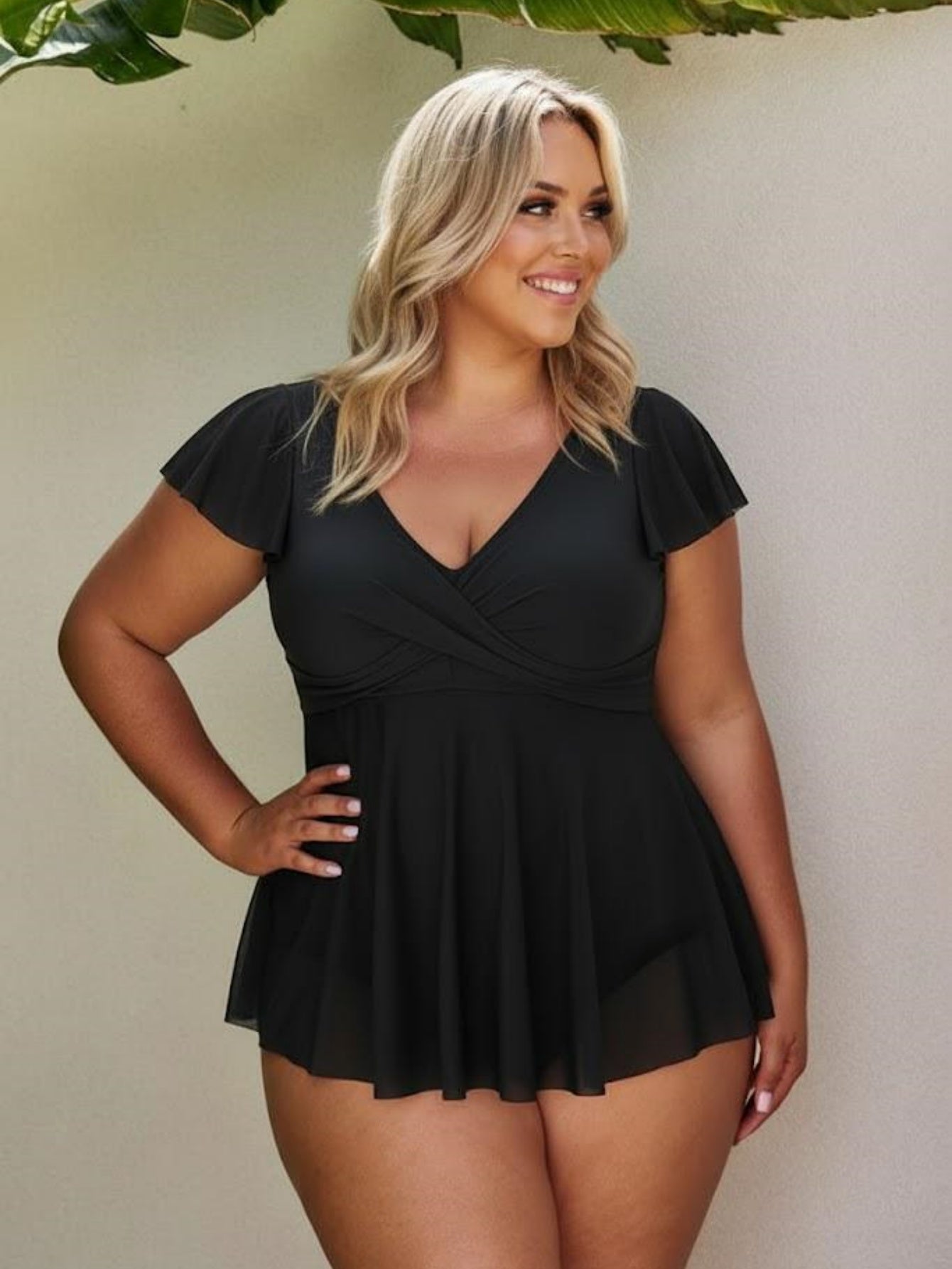 Plus Size Swimdress for Women Tummy Control One Piece Skirt Swimsuit