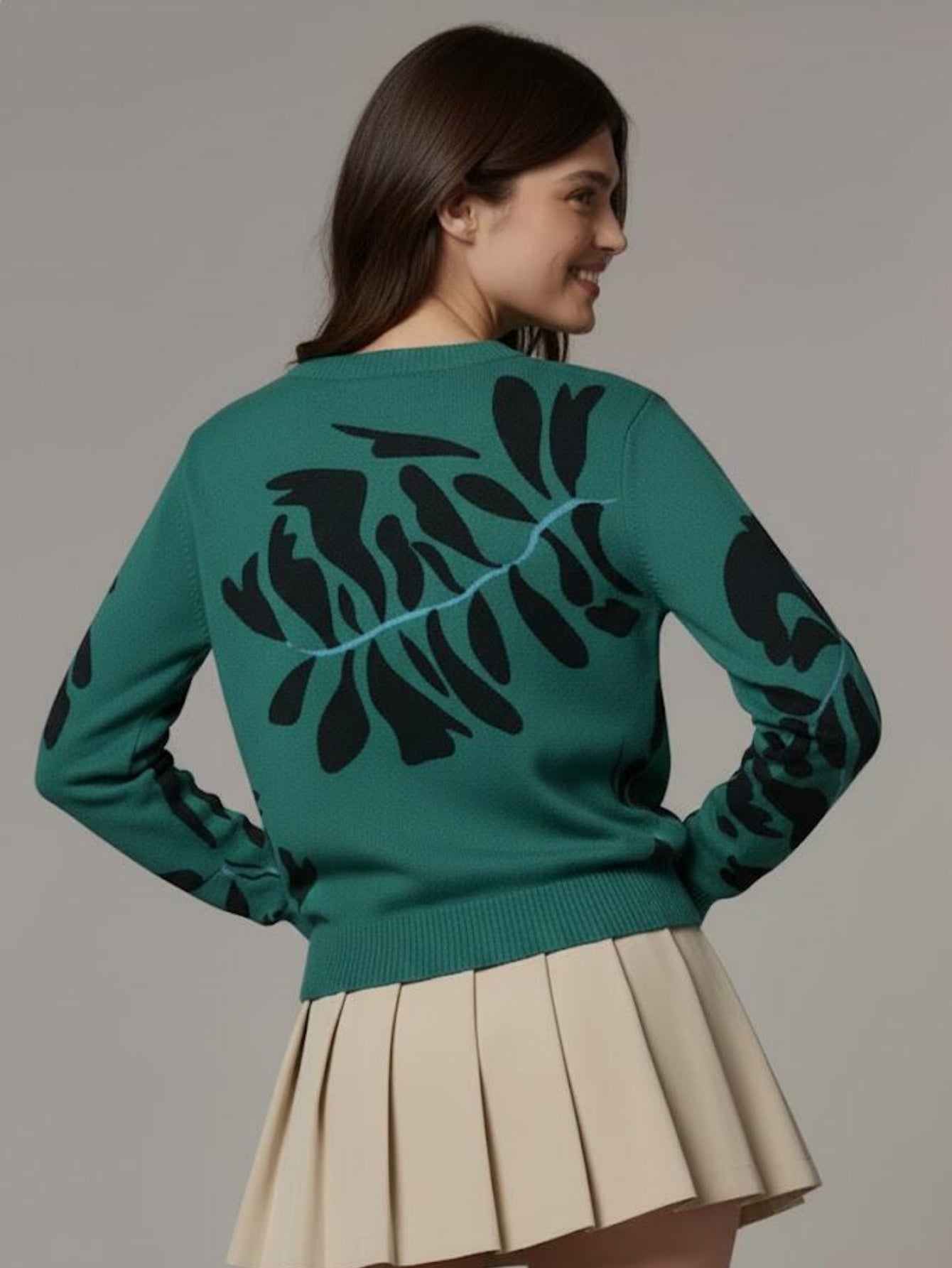 Women's Colorblock Crochet Knit Sweater, Long Sleeve Crewneck Loose Fit Pullover Top, Boho Vintage Cotton Knitwear