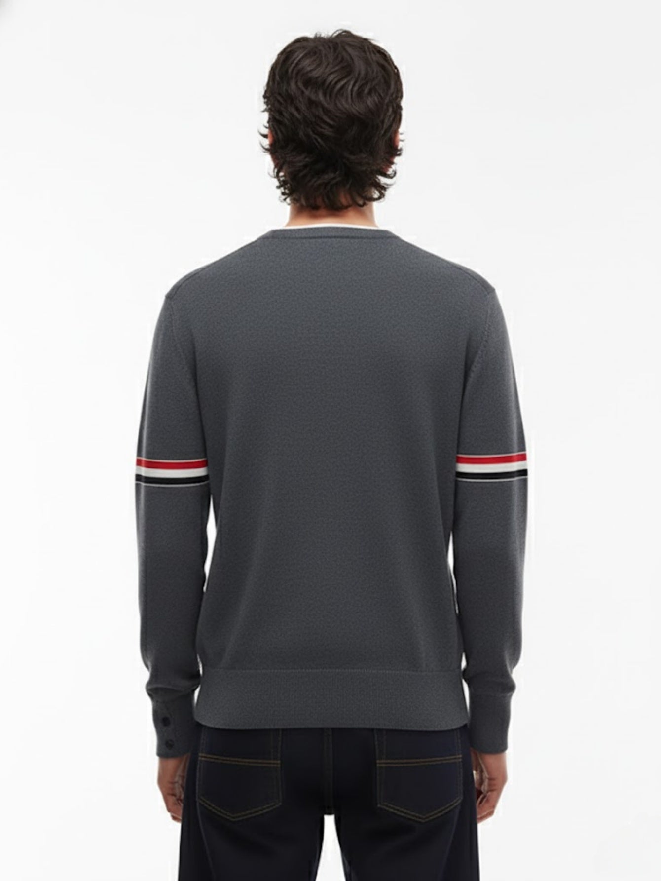 Men’s Wool Crewneck Stripe Trim Sweater – Classic Long-Sleeve Knit Pullover