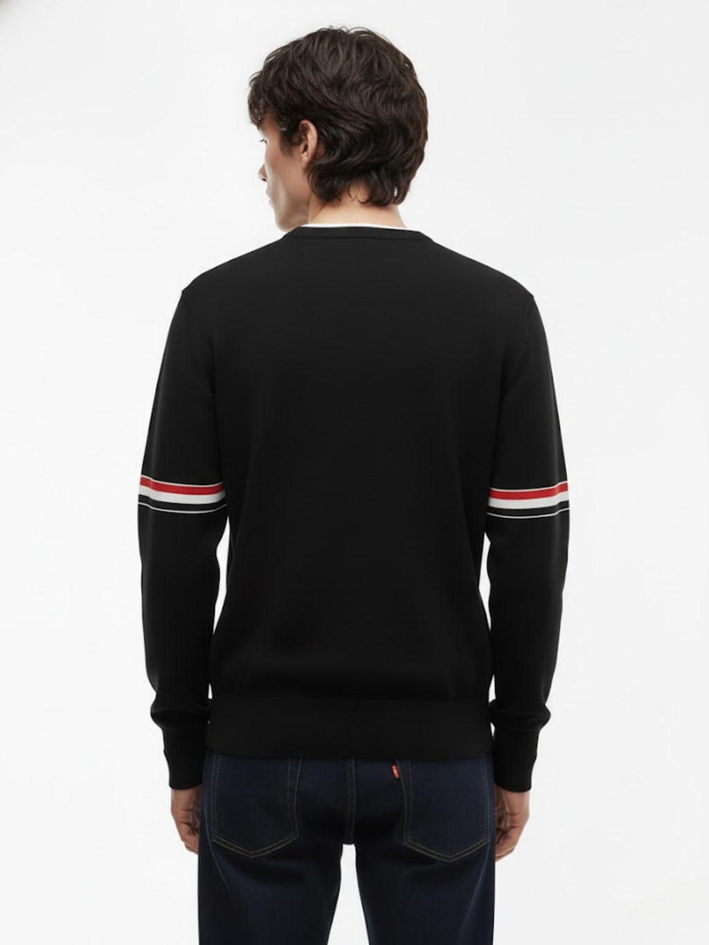 Men’s Wool Crewneck Stripe Trim Sweater – Classic Long-Sleeve Knit Pullover