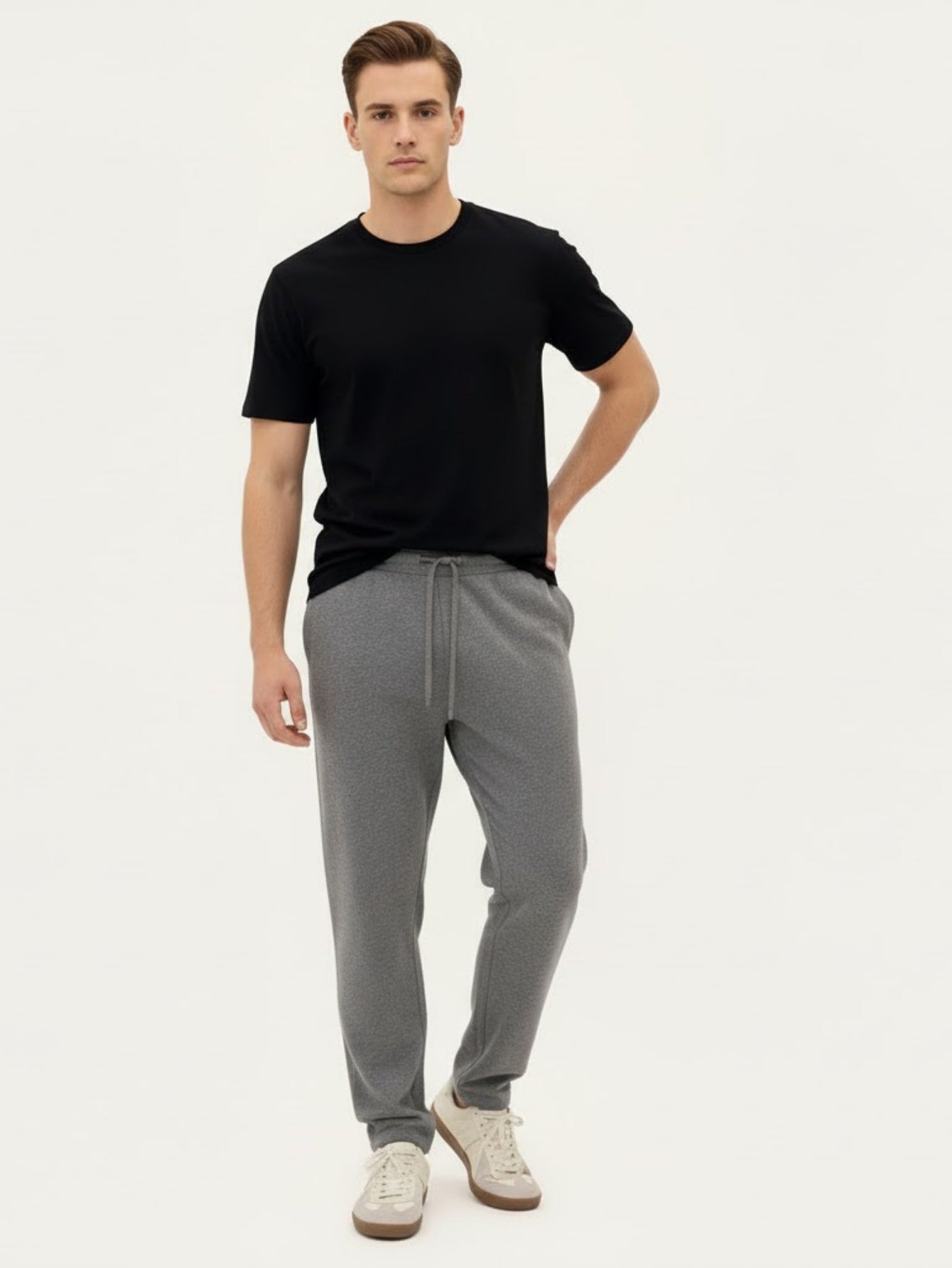Men’s Light Gray Casual Knit Pants – Relaxed Fit Lounge Trousers