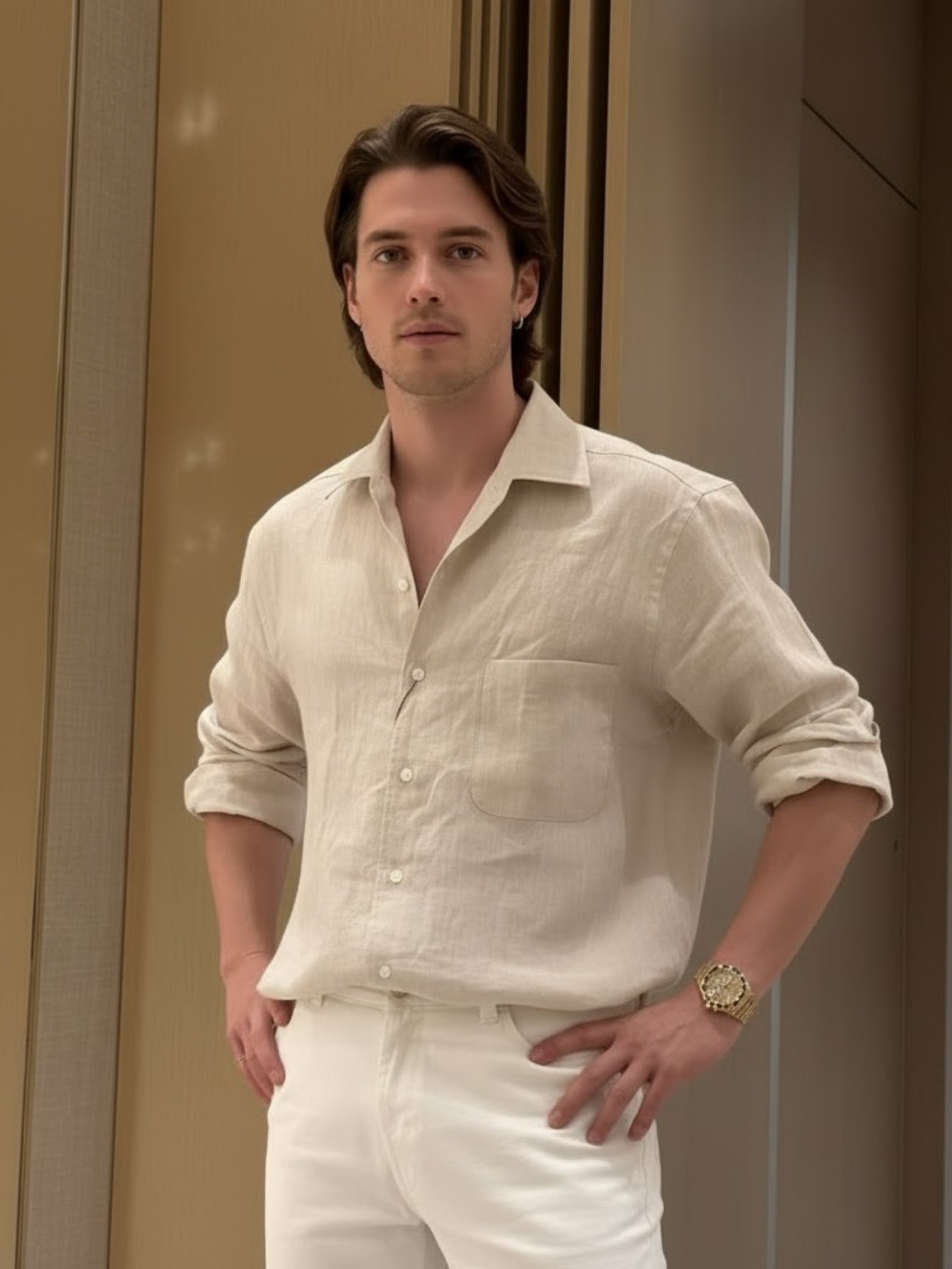 Men’s Long-Sleeve Linen Shirt – Relaxed Breathable Button-Up